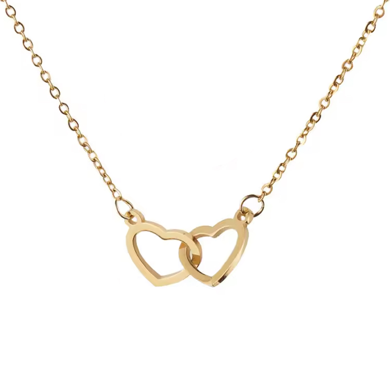 Mirror Stainless Steel Double Heart Necklace