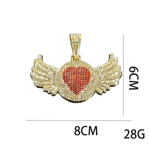 Diamond Studded Heart Wings Hip Hop Alloy Pendant