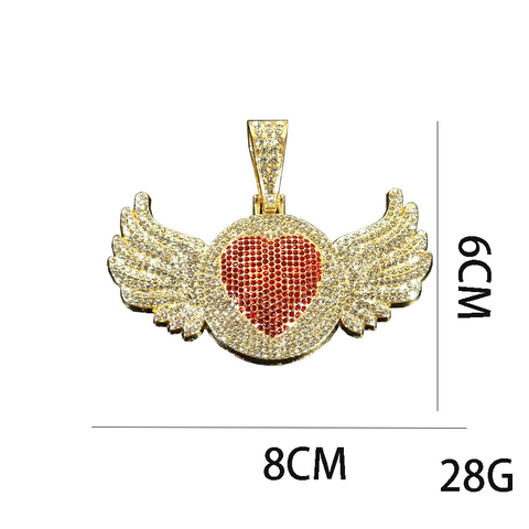 Diamond Studded Heart Wings Hip Hop Alloy Pendant