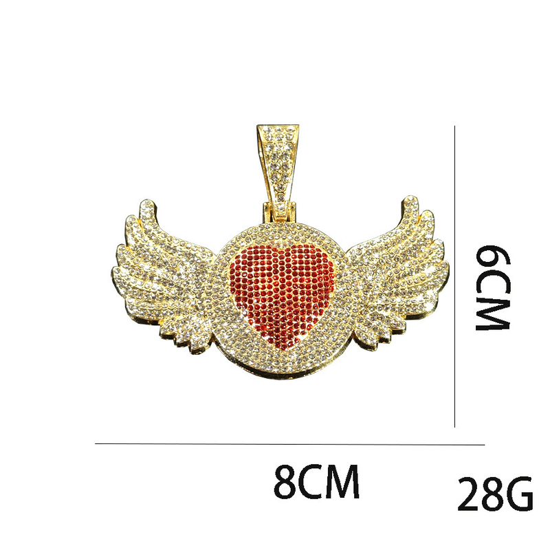 Diamond Studded Heart Wings Hip Hop Alloy Pendant