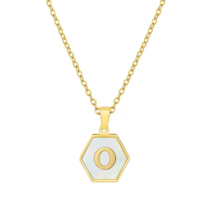 Simple Hexagonal White Shell 26 Letter Pendant