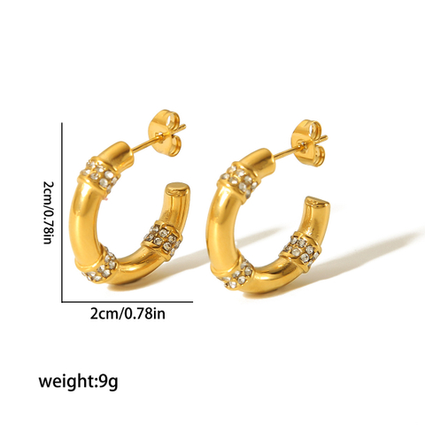 18K Gold Geometric C-Shaped Diamond Earrings