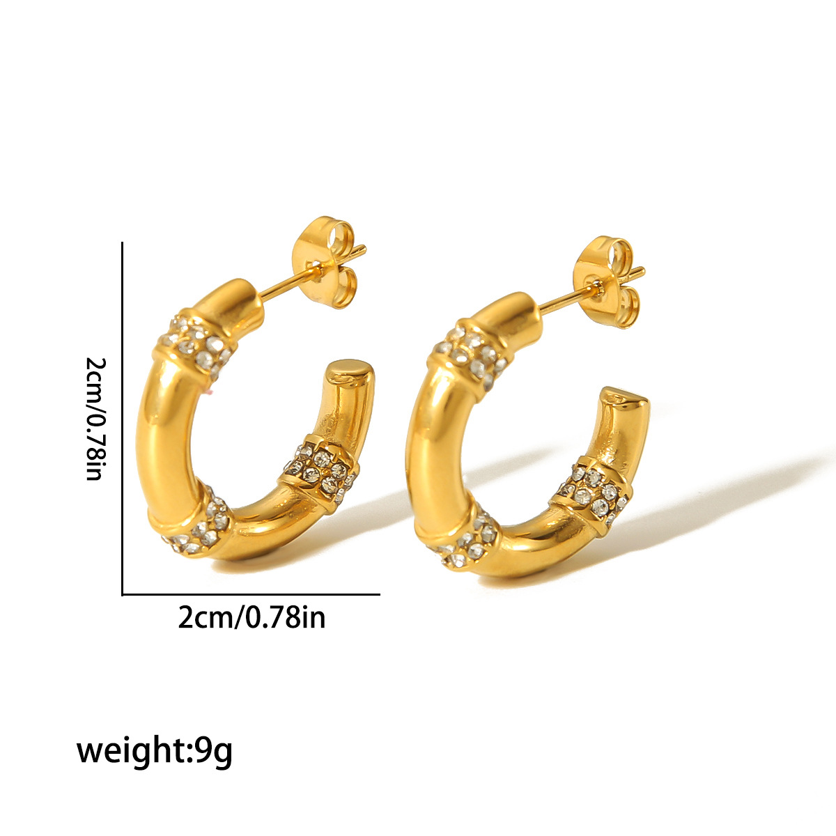 18K Gold Geometric C-Shaped Diamond Earrings