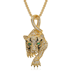 Stainless Steel Tiger 18k Gold Plated Pendant Necklace