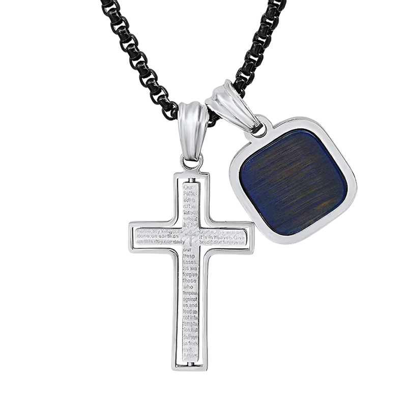 Natural Stone Stainless Steel Cross Pendant