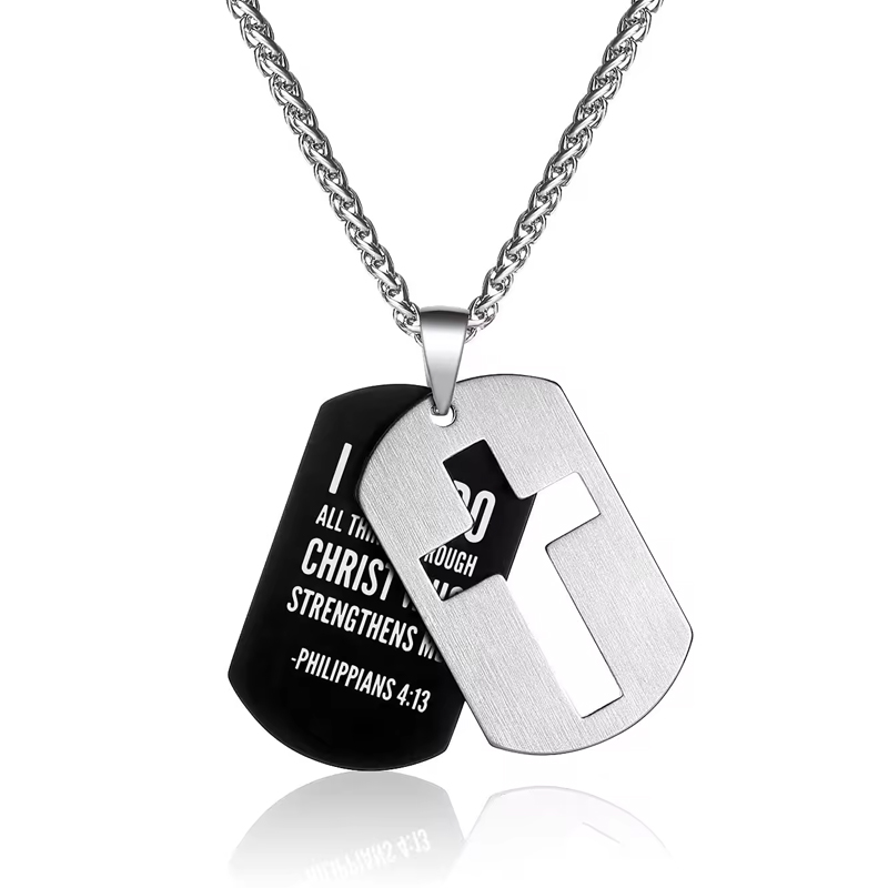 Stainless Steel Skeleton Cross Layered Men's Military Necklace