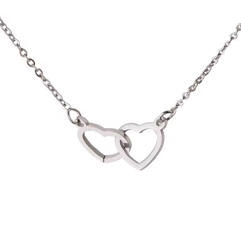 Mirror Stainless Steel Double Heart Necklace