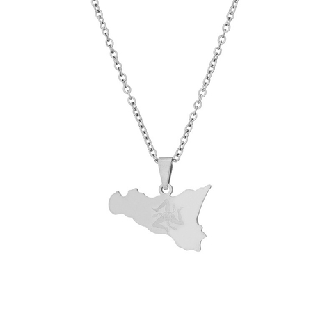Italy Sicily Map Flag Stainless Steel Pendant