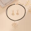 Vintage Sun Alloy Leather Waxed Wire Collarbone Necklace