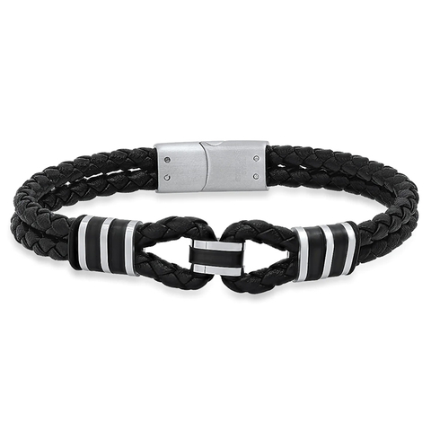 Leather Cord Stainless Steel Clasp Bracelet