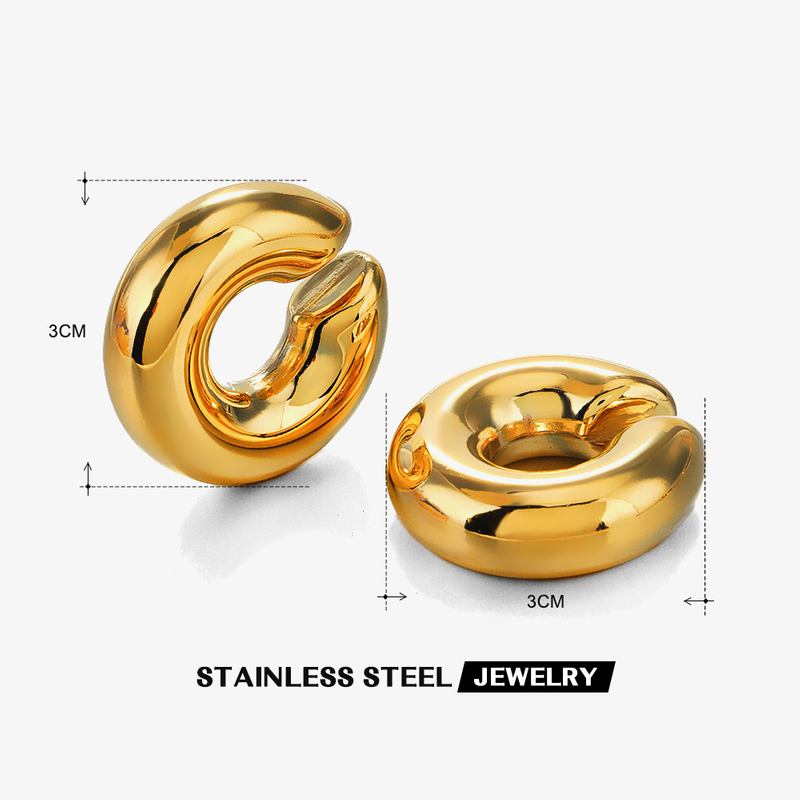 18K Gold-Plated Fashion C-Shape Stainless Steel Ear Clip Earrings