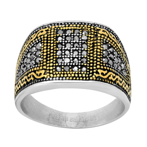 Men's Ring with Diamonds in Intermediate Gold