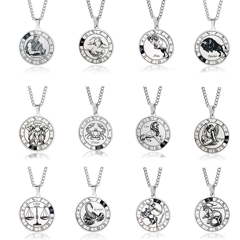 Personalized 12 Zodiac Signs Spinning Couple Necklace