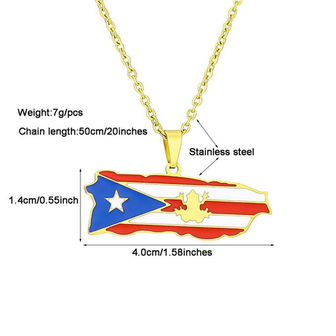 Stainless Steel Puerto Rico Map Flag Pendant