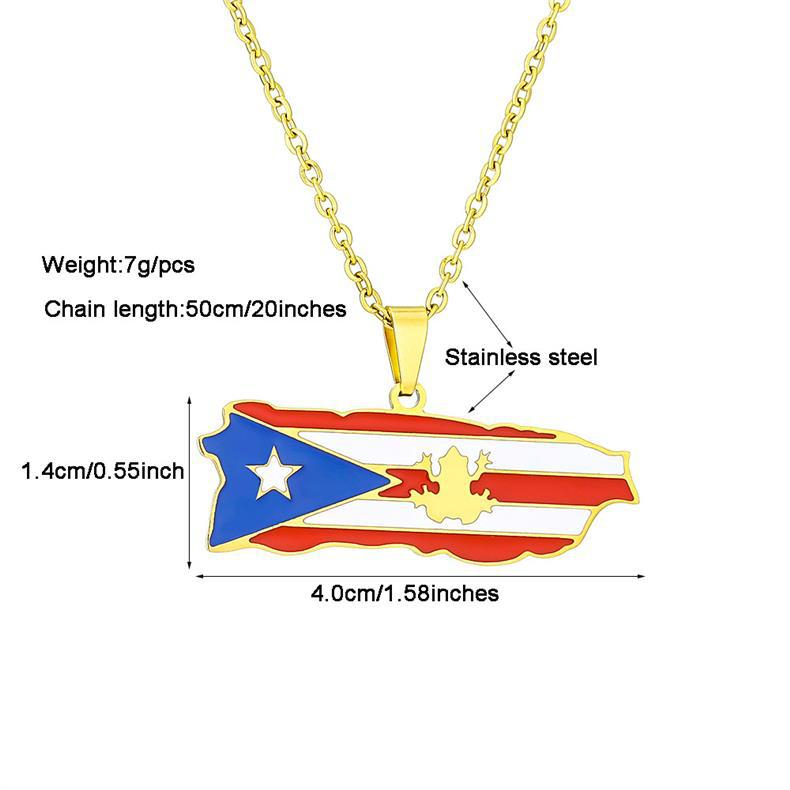 Stainless Steel Puerto Rico Map Flag Pendant