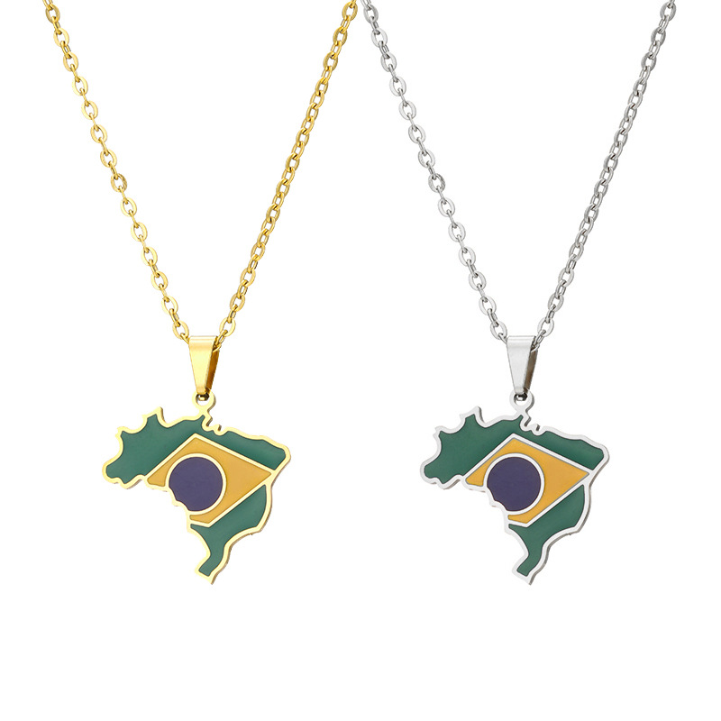 Brazil Map Ethnic Stainless Steel Pendant