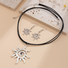 Vintage Sun Alloy Leather Waxed Wire Collarbone Necklace