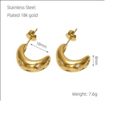 Stainless Steel Openwork Curved Diamond Earrings